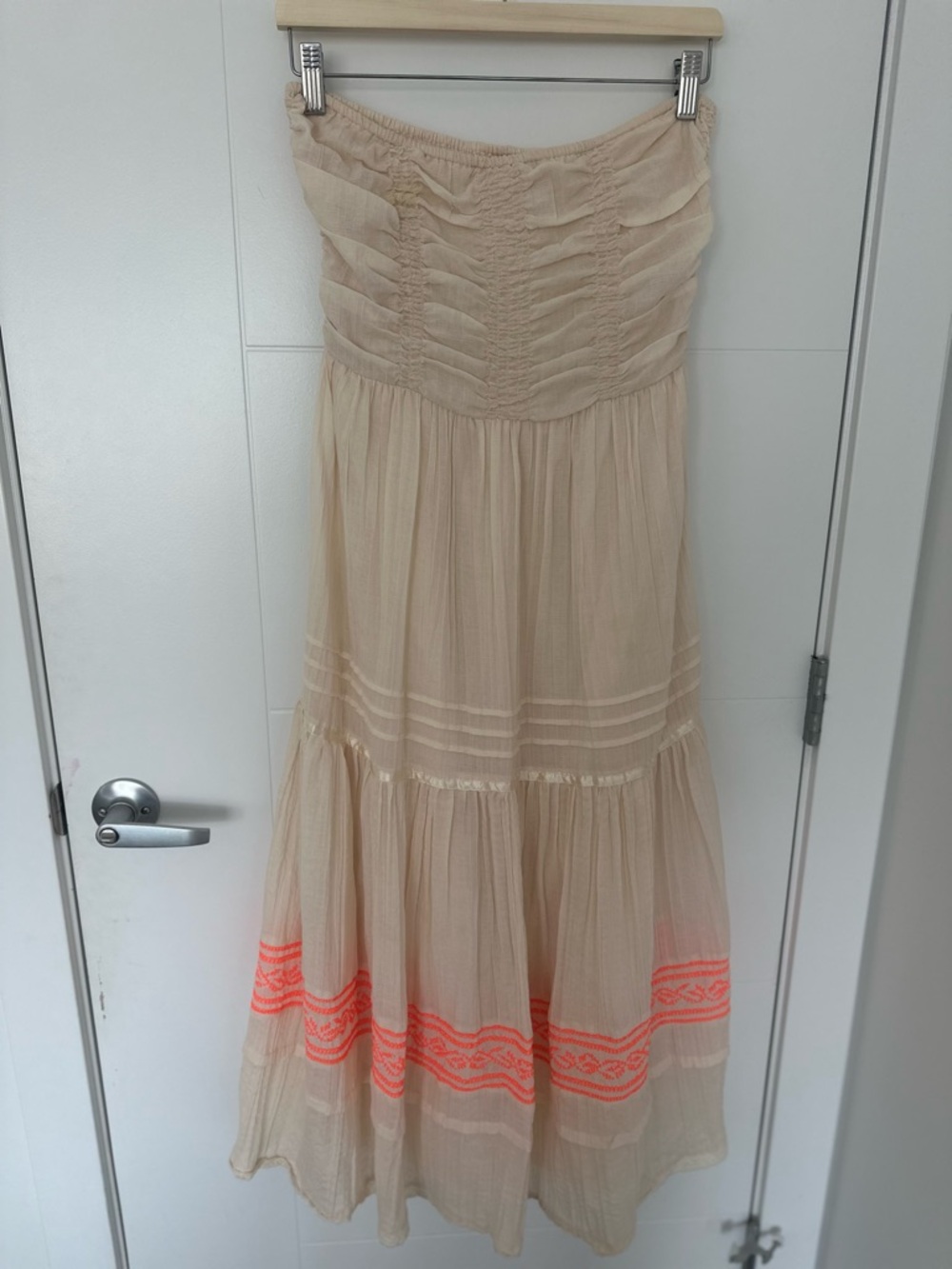 Free People Strapless Boho Midi Dress Embroidered Smocked Festival